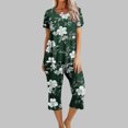 thumbnail image 2 of Lounge Sets for Women Two Piece Casual Floral Print Short Sleeved Round Neck and Cropped Pants Set, 2 of 7