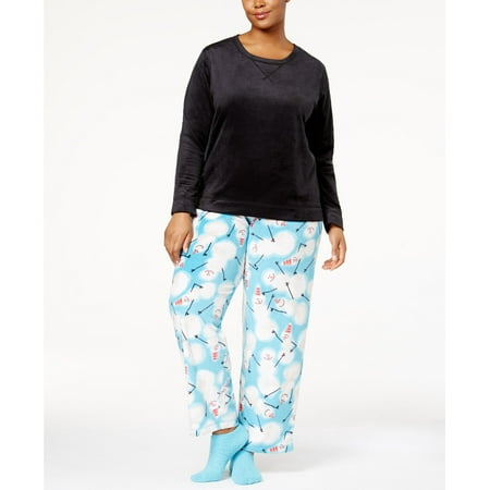 HUE Womens Plus Size Sueded Fleece Top And Pants With Socks 3 Piece