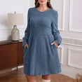 thumbnail image 6 of Busydd Womens Dresses Casual Comfortable Solid Color Knit Ribbed Fall Dresses for Women Casual Round Neck Long Sleeve Dress for Women with Pocket S, 6 of 7
