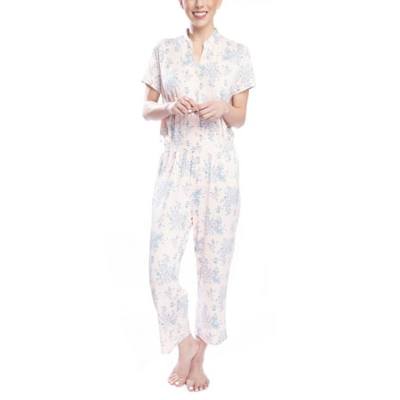 

Hanes Women s Cottage Staycation Sleep Top and Pajama Pant Set Mandarin Pajama 22 Cropped Pant Floral Bloom X-Large