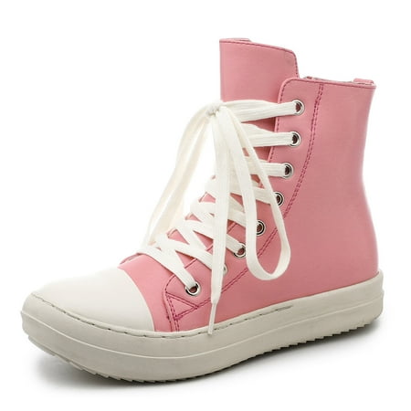 

Kitulandy Women High Top Sneakers Platform Lace Up Comfort Walking PU Leather Canvas Shoes with Zipper