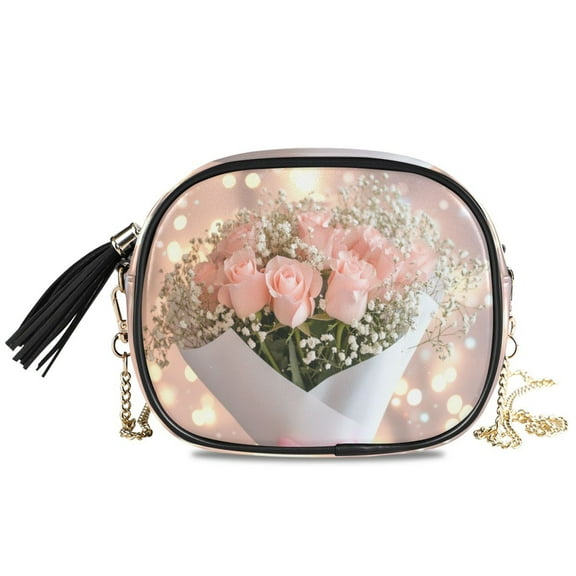Womens Casual Chain Shoulder Bag Simple style Pink Roses Crossbody Bag