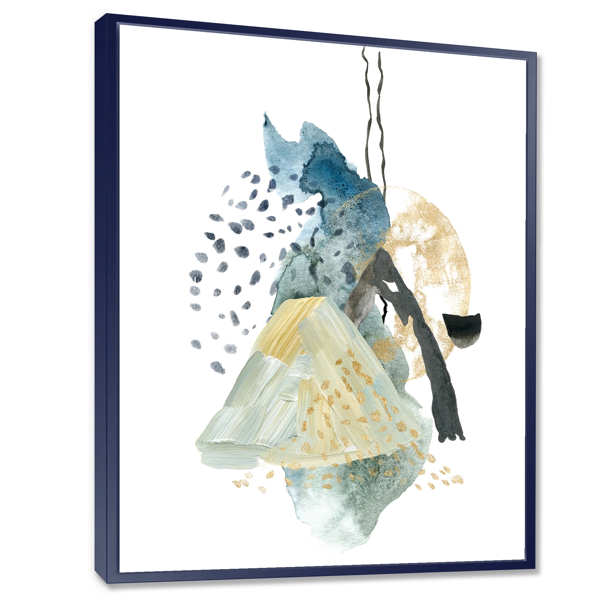 Designart 'Mountain Moon With Gouache Of Abstract Landscape' Modern Framed Canvas Wall Art Print