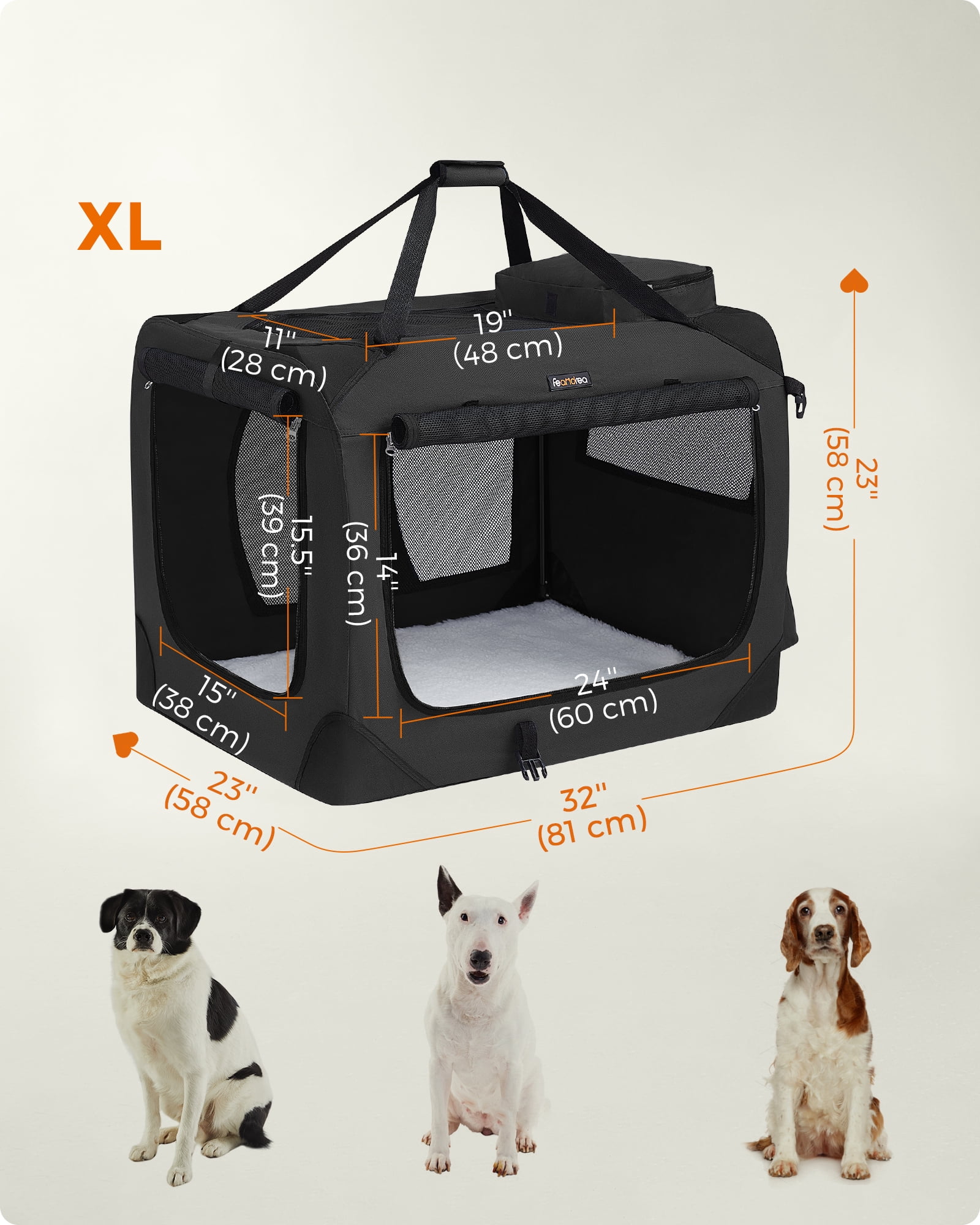 32 Inches Collapsible Soft Dog Crate, Portable Travel Crate for Indoor and Outdoor Use, Dog Carrier Kennel with Safety Zippers, for Living Room, Car, Traveling, Camping, Black