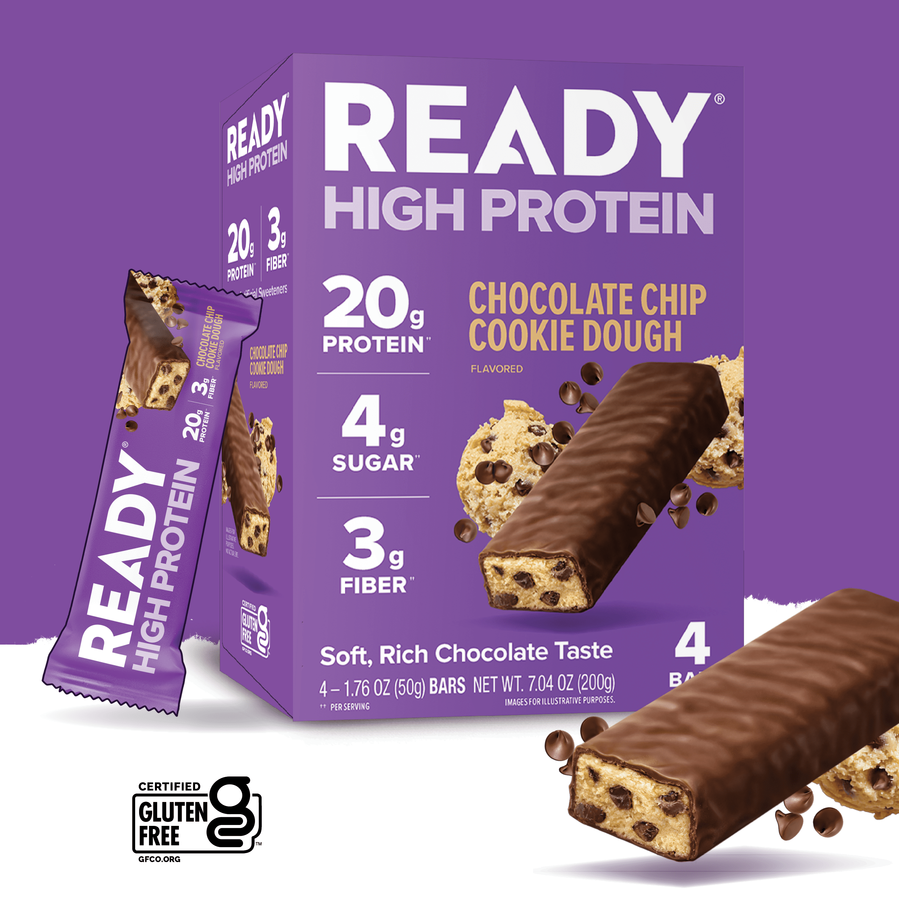 Ready® 20g High Protein Chocolate Chip Cookie Dough Bars - 4 Count