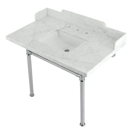 Kingston Brass LMS3622M8SQ1ST Wesselman 36" Carrara Marble Console Sink with Stainless Steel Legs (8-Inch, 3-Hole), Carrara Marble White/Polished Chrome