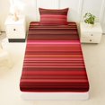 thumbnail image 4 of Castle Fairy Retro Horizontal Stripe Twin Sheets 3pcs,Mid Century Thin Line Bedding,Rust Crimson Blush,1 Flat Sheet, 1 Fitted Sheet and 1 Pillowcase, 4 of 7