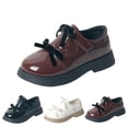 thumbnail image 2 of YunPes Girls Burgundy Shoes Patent Leather Hook and Loop Dress Shoes with Bowknot Kids Chunky Platform Loafers School Uniform Shoes, 2 of 8