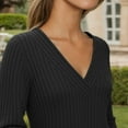 thumbnail image 4 of Women Clothing Women's Solid Sweatshirt Women's European And Autumn Casual Pullover V Neck Striped Loose Long Sleeved T Shirt Top Sweater, 4 of 7