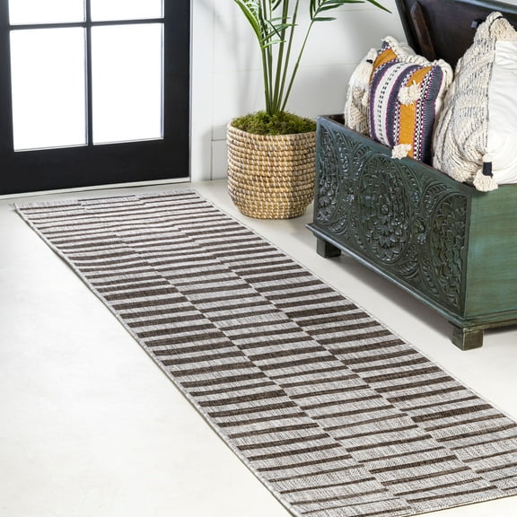JONATHAN Y SANTA MONICA 2 x 10 Runner Rug, Sukie Offset Stripe - Beige/Brown, SMB133A-210