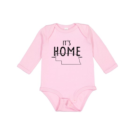Inktastic It's Home- State of Nebraska Outline Distressed Text Boys or Girls Long Sleeve Baby Bodysuit