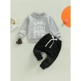 thumbnail image 2 of Bagilaanoe Toddler Baby Boy Long Pants Set Letter Print Long Sleeve Sweatshirt Pullover Tops + Drawstring Sweatpants 6M 12M 18M 24M 3T Kids Casual Sweatsuits, 2 of 9