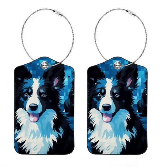 2 Pack Luggage Tag for Suitcase, Cute Dog Baggage Tag with Stainless Steel Loop Privacy Cover for Women Girls Bag Travel
