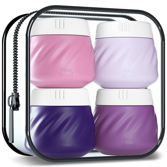 Mrsdry Travel Containers for Toiletries, Silicone Cream Jars TSA Approved Travel Size Containers with Clear Bag, Leak-proof Travel Accessories with Lid for Cosmetic Face Body Hand Cream (4 Pack)