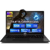 15.6" FHD-IPS-Business-Gaming Laptop, 8 Cores Intel i5-12450H 32GB RAM 1TB SSD (Beat i7-11800H, Up to 4.4GHz) Backlit Keyboard Computer, 100W Type C Fingerprint WiFi 6 Numpad Windows 11