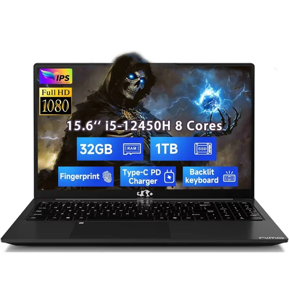 15.6" FHD-IPS-Business-Gaming Laptop, 8 Cores Intel i5-12450H 32GB RAM 1TB SSD (Beat i7-11800H, Up to 4.4GHz) Backlit Keyboard Computer, 100W Type C Fingerprint WiFi 6 Numpad Windows 11