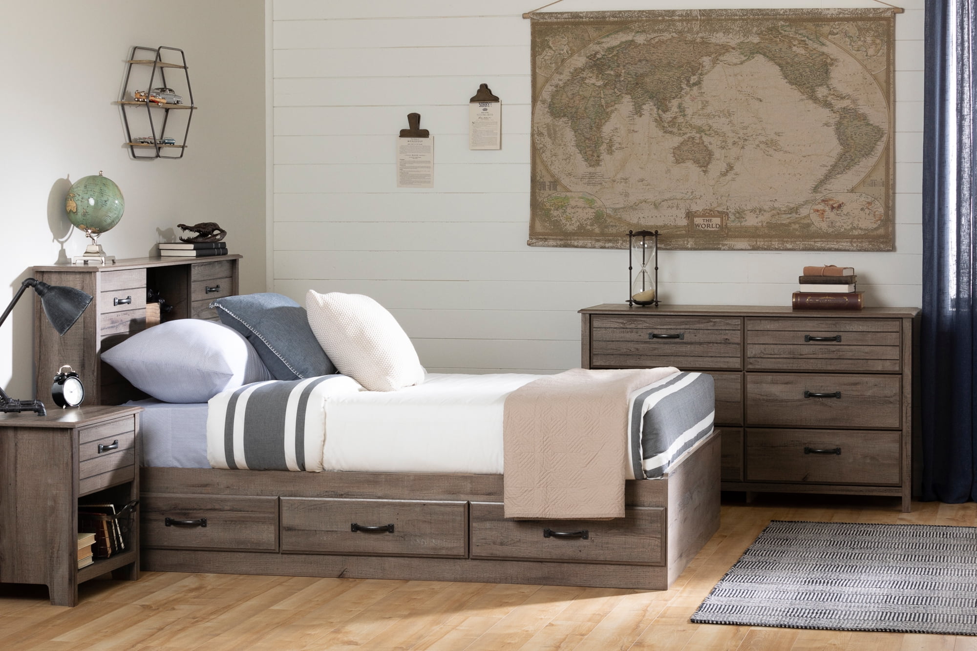 South Shore Asten Traditional 1-Drawer Nightstand with Storage, Fall Oak
