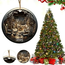 6 Pcs Winter Village Reindeer Ornament 2025 – Layered Christmas Ornament with Snowy Houses & Deer Scene, Holiday Tree Decoration, Cozy Winter Landscape Keepsake