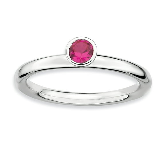 High 4mm Round Created Ruby Sterling Silver Ring