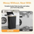 thumbnail image 3 of PLUMEBAY 110L Laundry Hamper with Lid, Large Foldable Clothes Basket with Bamboo Handles, Tall Fabric Hamper for Bedroom, Bathroom, Dorm, Black, 3 of 7