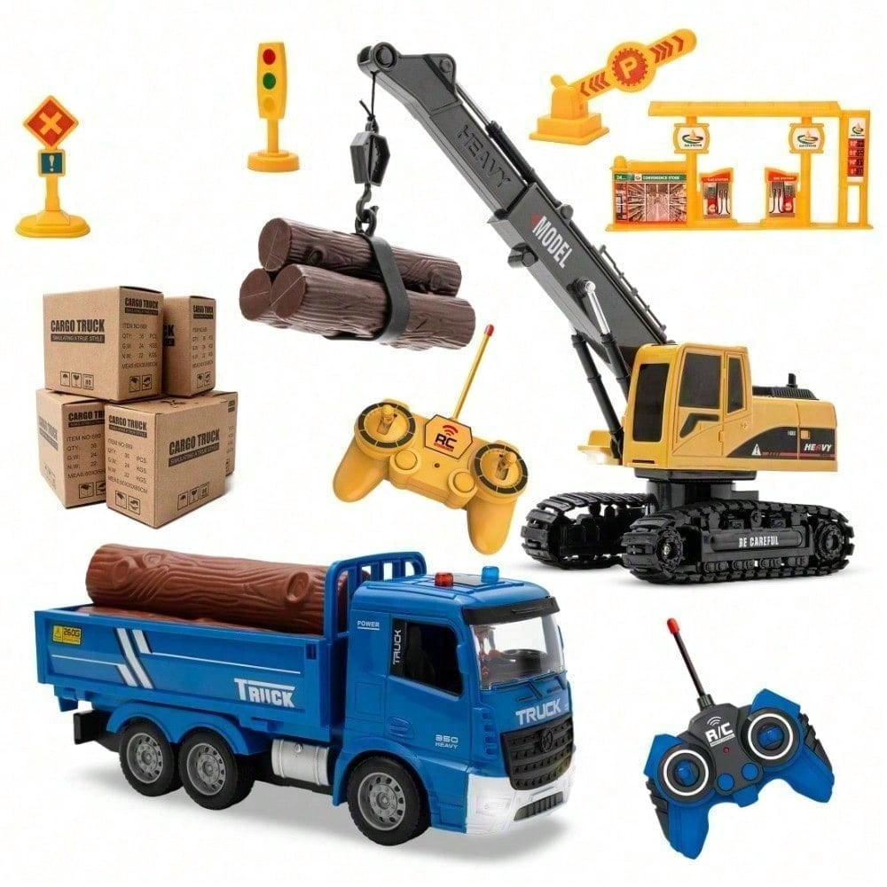 1:22 RC Construction Vehicle Toy –  Excavator/Bulldozer/Crane with Realistic Lights & Sounds, DIY Combination, Sturdy ABS, Perfect for Imaginative Play, Indoor & Outdoor Sandpit