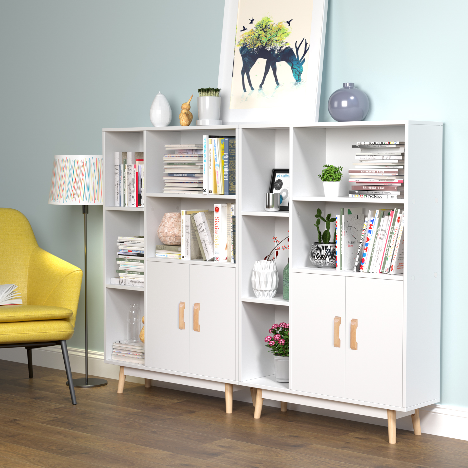 Homfa 5 Cube Bookcase with Door, Open Shelves Free Standing Storage Cabinet with Solid Legs, White Finish - image 5 of 12