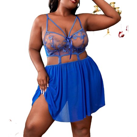 

Floral Print Babydolls Royal Blue Plus Size Sexy Lingerie (Women s)