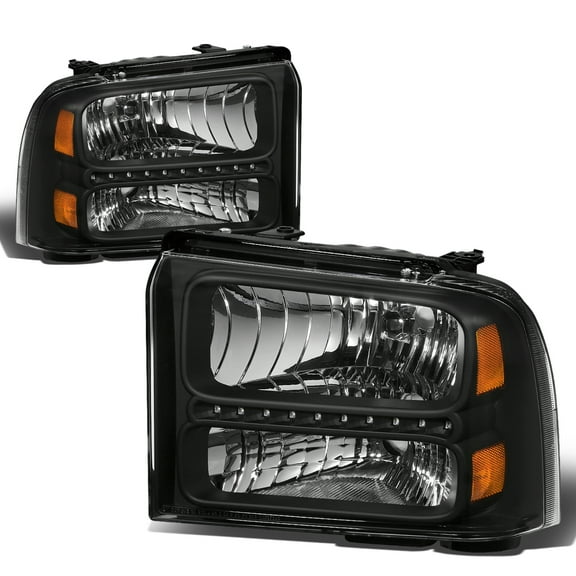 DNA Motoring For 05-07 Ford F250 F350 Super Duty LED DRL Black Amber Corner Headlight Lamps Pair