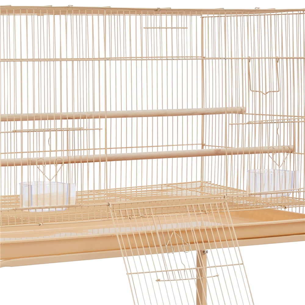 Renwick 47"H Rolling Stand Flight Metal Bird Cage with Slide-Out Tray for Small Birds, Almond