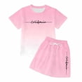 thumbnail image 7 of ZXLBBD Girls Summer Letter Print Gradient Print Outfit for Kids Short Sleeve Design Casual Outdoor Ensemble Clothes Sets,Pink,Size 7 Y-8 Y, 7 of 7
