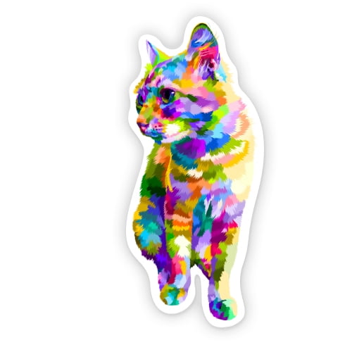 Colorful Cat - 3" Vinyl Sticker - For Car Laptop Water Bottle Phone - Waterproof Decal