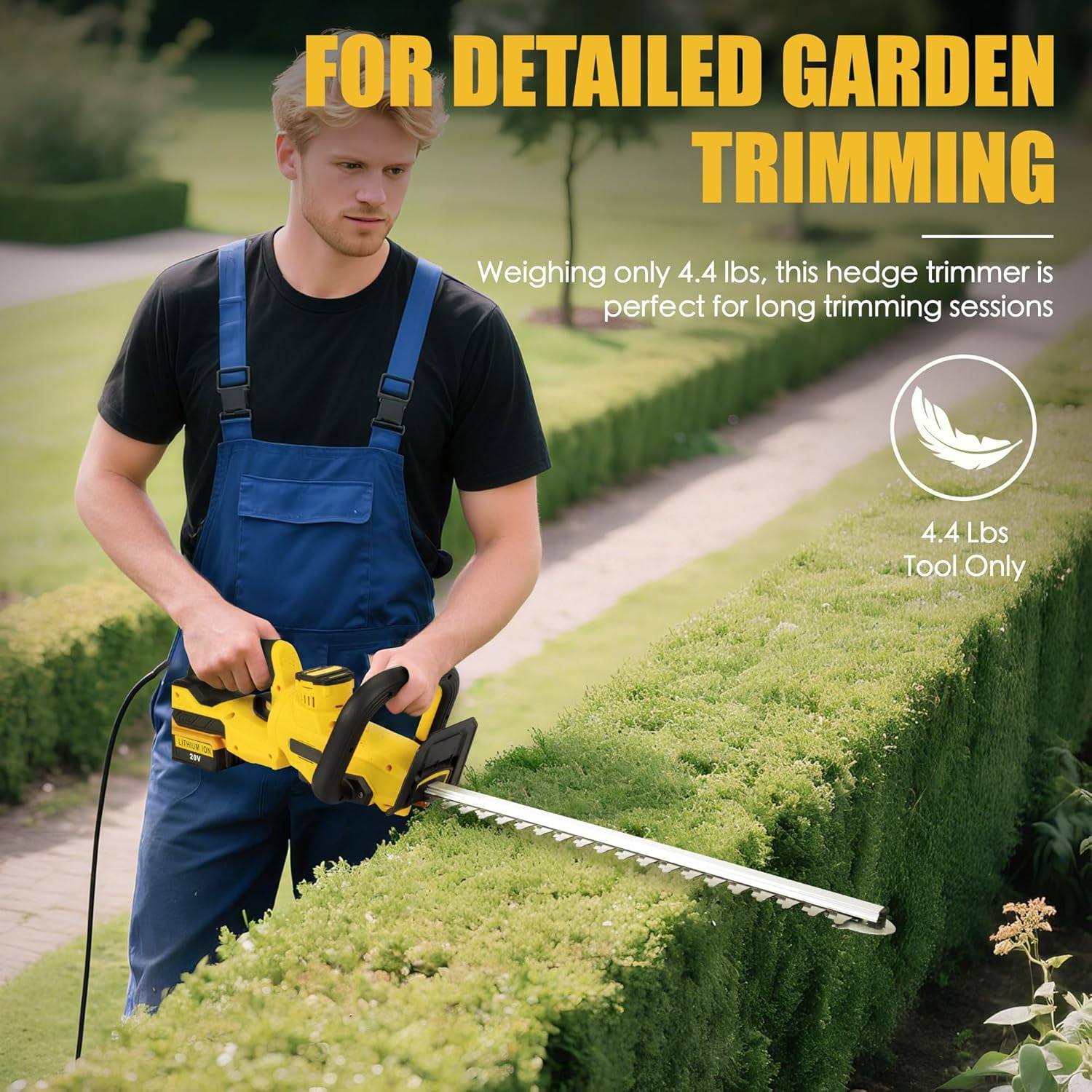 20-Inch Cordless Hedge Trimmer Compatible with DeWalt 20V Battery, Electric Dual-Action Blade for Garden Maintenance