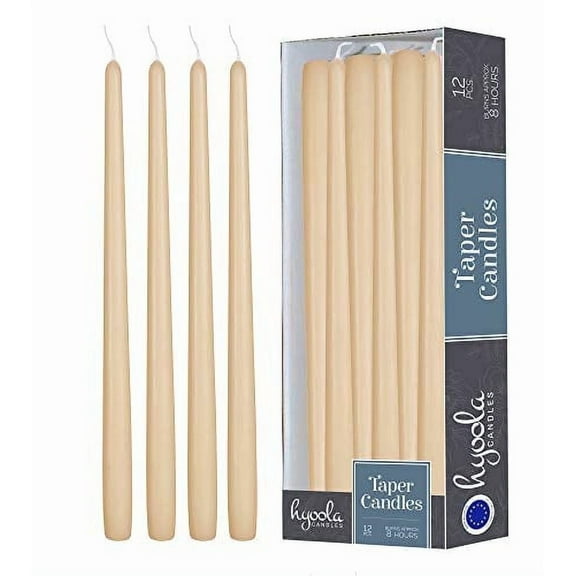 Hyoola 10" Sahara Brown Dripless European Made Taper Candles, Unscented Paraffin Wax with Cotton Wicks, 12-Pack