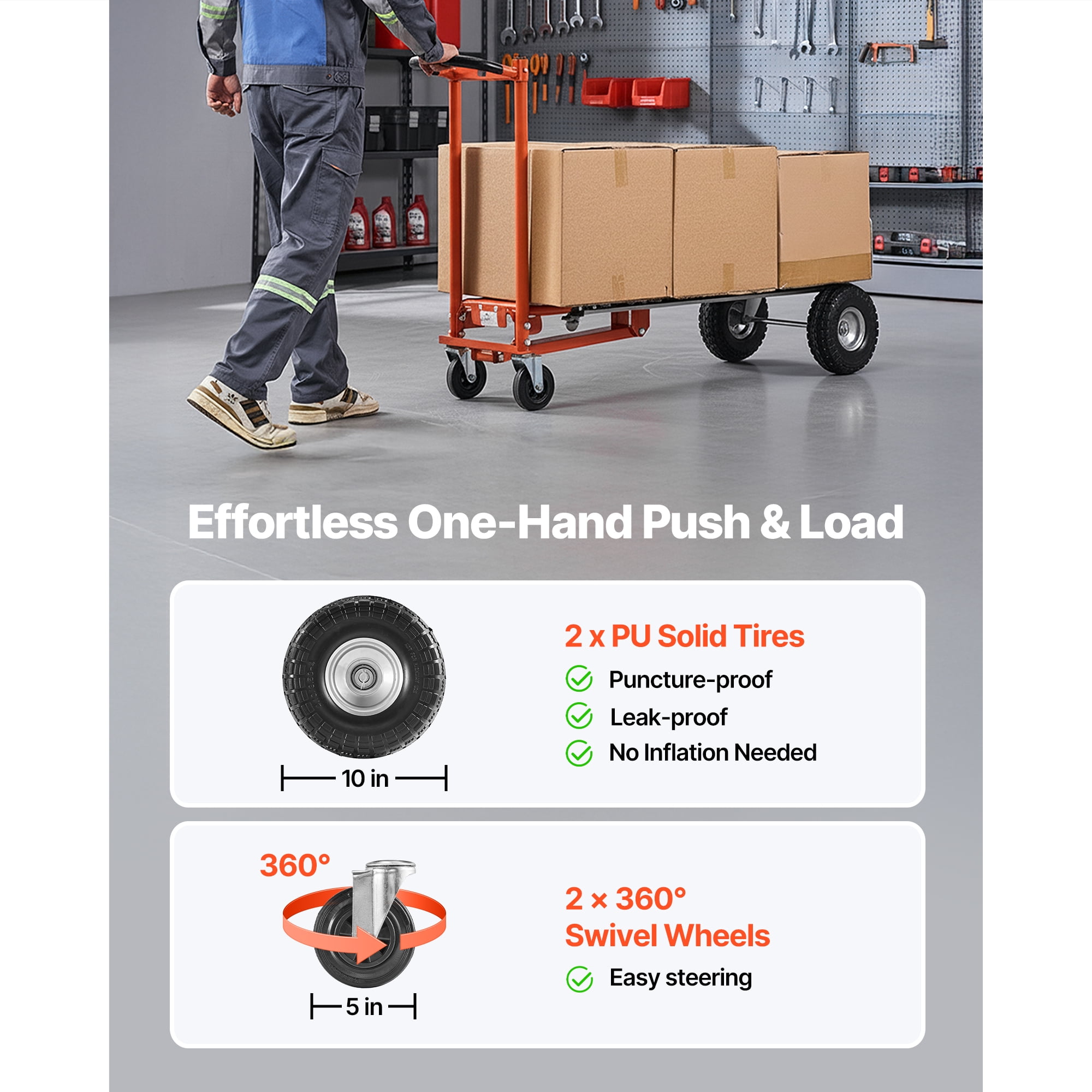 KFFKFF 4-in-1 Convertible Hand Truck, 1000 lbs Capacity in 4-Wheel Mode, Multi-Function Dolly with Non-Slip Handle & Durable Wheels, Aluminum Alloy Portable Cart for Home, Office, and Warehouse Use