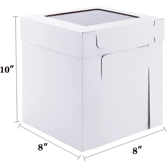 4-Pack Tall Cake Boxes 8x8x10in, White Sturdy Thick Cake Carriers with Window – Holiday Deal, Perfect for Tier Cakes, Desserts & Party Presentations