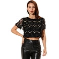 thumbnail image 1 of Camiseta con borlas Allegra K lentejuelas brillantes para mujer Negro XS, 1 of 6