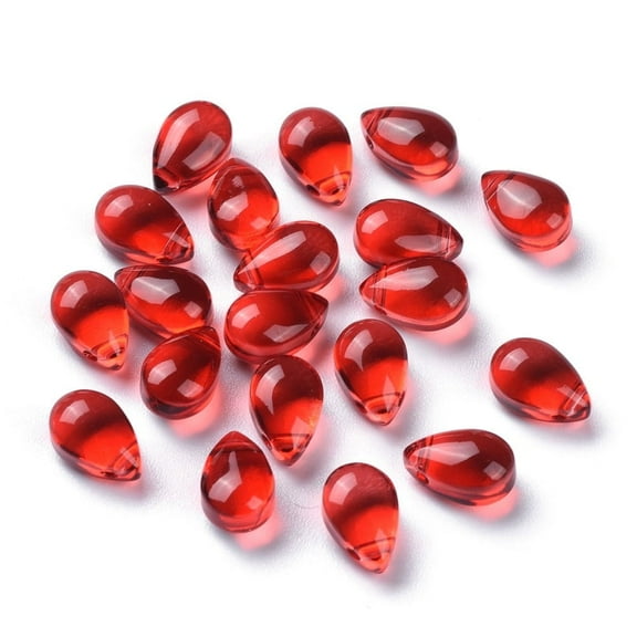 Transparent Glass Beads Top Drilled Beads Teardrop Red