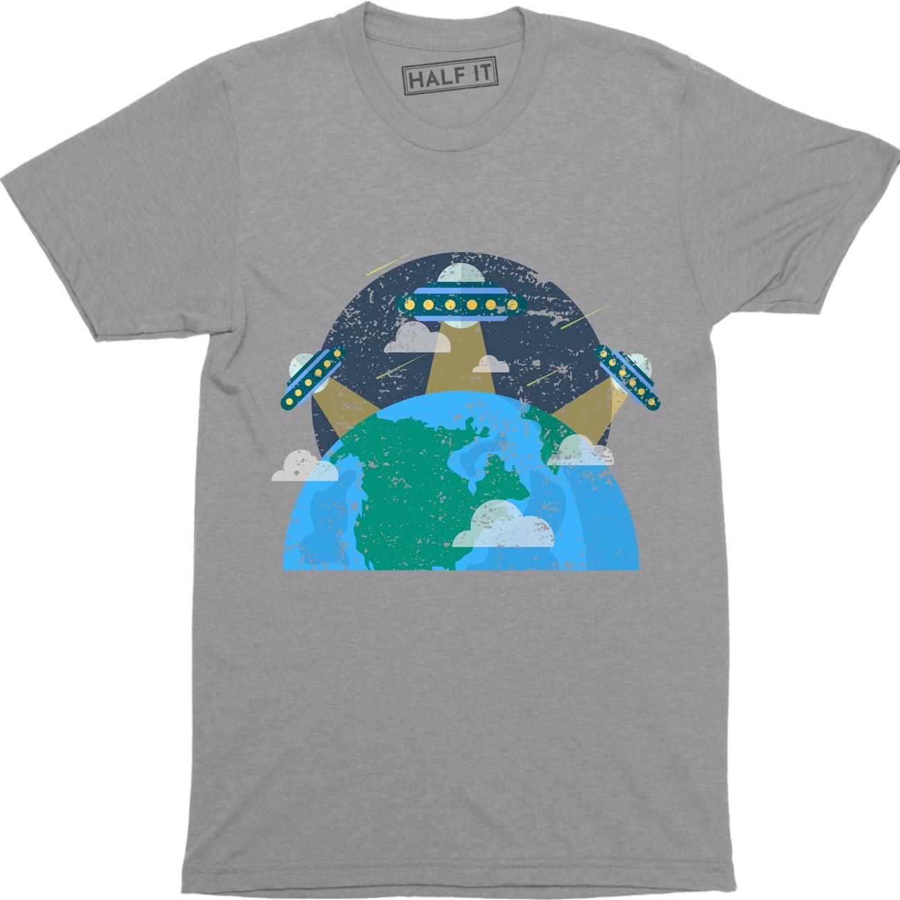 RETRO UFO FLYING SAUCER ALIENS EXTRA TERRESTRIAL 100% Cotton Mens T-shirts Tee 