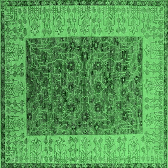 Ahgly Company Indoor Square Oriental Emerald Green Industrial Area Rugs, 7' Square
