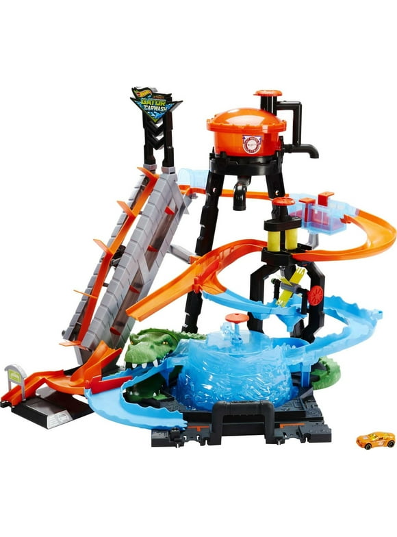 Hot Wheels Ultimate Gator Car Wash Playset with Color Shifters Toy Car in 1:64 Scale