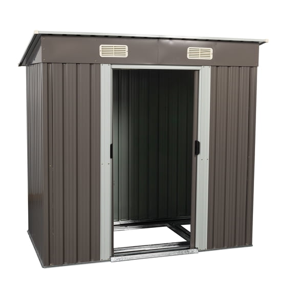IMagacFun 6x4 Metal Outdoor Storage Shed with Floor Base and Lockable Sliding Doors for Garden Backyard Patio Lawn Gray