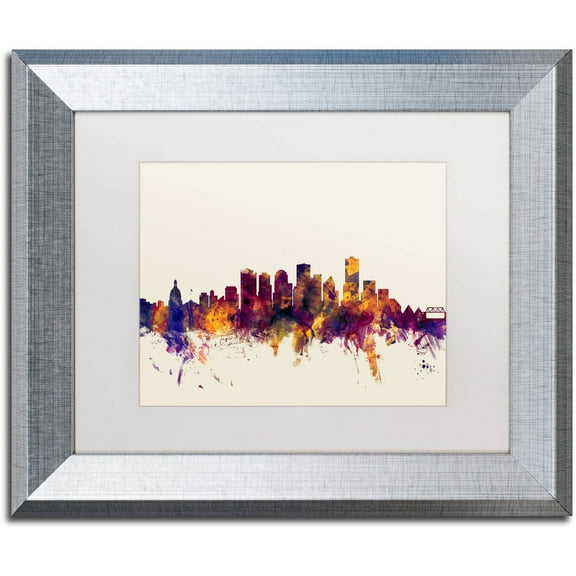 Trademark Fine Art "Edmonton Canada Skyline" Canvas Art by Michael Tompsett, White Matte, Silver Frame