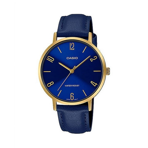 Casio Women’s Gold-Tone Watch with Blue Dial and Blue Leather Band -