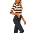 thumbnail image 4 of INSPIRE CHIC Women's Striped Shirts Slim Fit Elbow Sleeves Boat Neck T-Shirt S Brown, 4 of 6