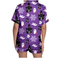 thumbnail image 4 of Bibifish Womens Halloween Pajama Set Fall Satin Printed Short Sleeve Top Shorts 2 Piece Outfit Holiday Cozy Nightwear, 4 of 5