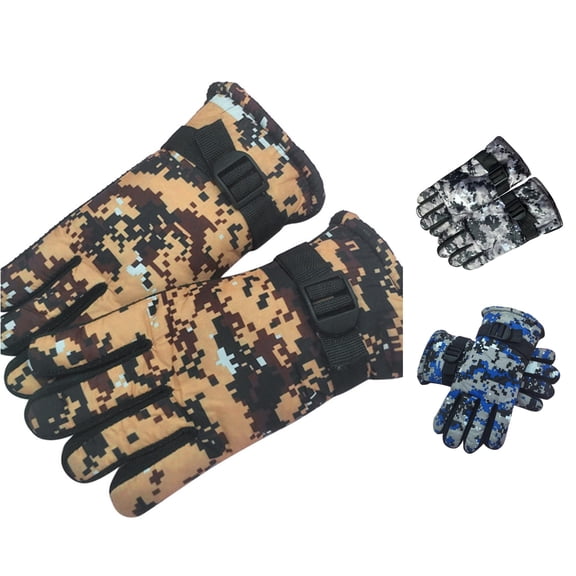 Ticikt Camo Winter Ski Gloves for Kids, Lined Adjustable Thermal Handwear, Thick Warm Windproof Mittens
