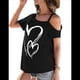 thumbnail image 3 of Camiseta de Mujer con Cuello Asimétrico, Corte y Estampado Gráfico, Corta. Negro XXL, 3 of 9