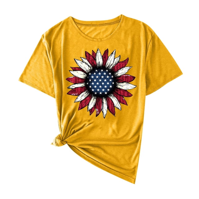 Camisas de Manga Corta para las Mujeres Moda Casual Impresión Cuello Redondo Suéter Tee Blusas