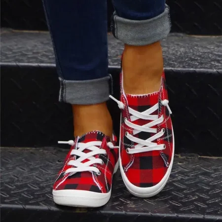 

Women‘s Plaid Lightweight Sneakers Low Top Lace Up Flat Canvas Shoes Women‘s Walking Casual Shoes