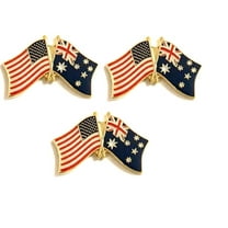 Australia & US Crossed Flag Lapel Pins, Pack of 3